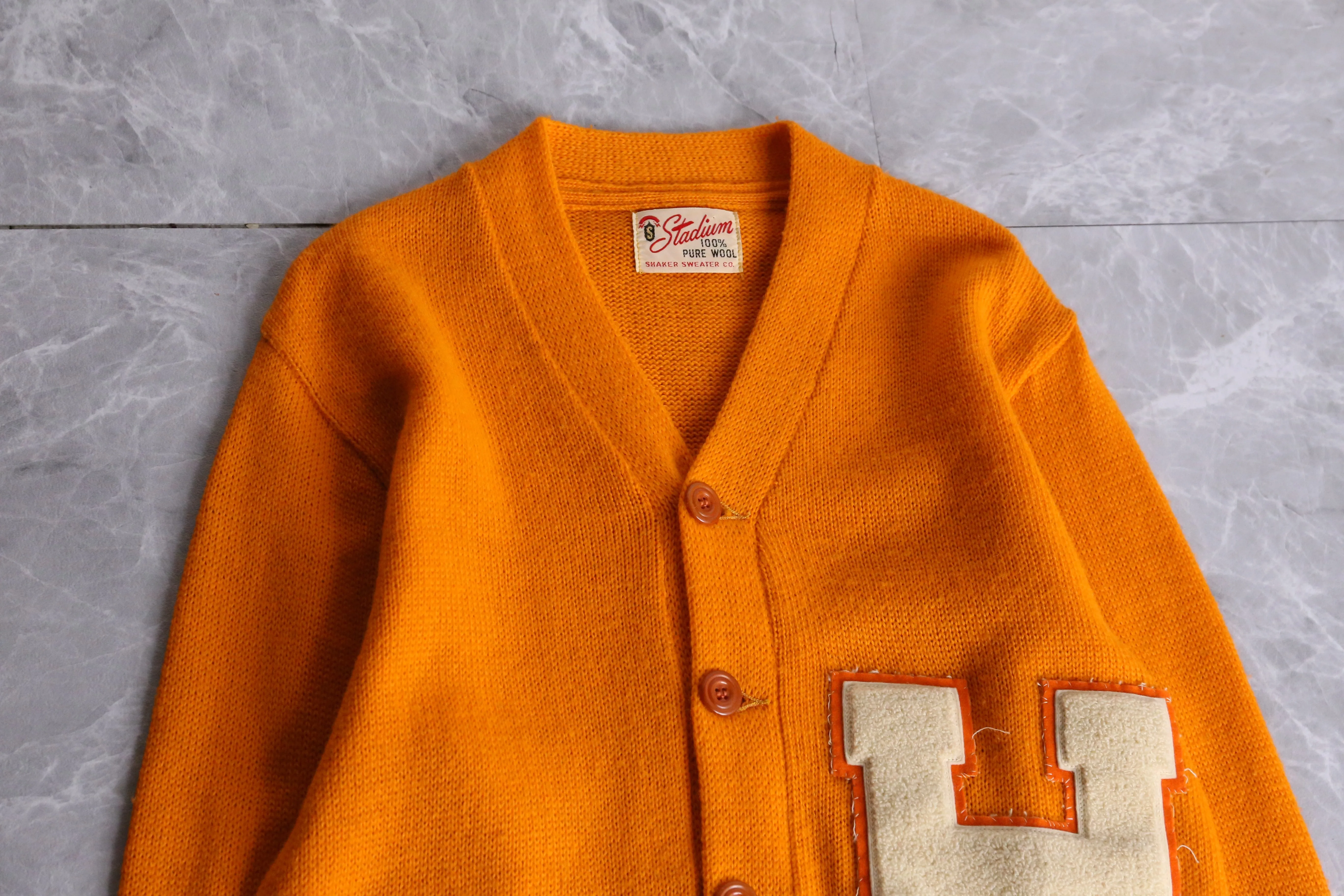 60’s orange color lettered cardigan