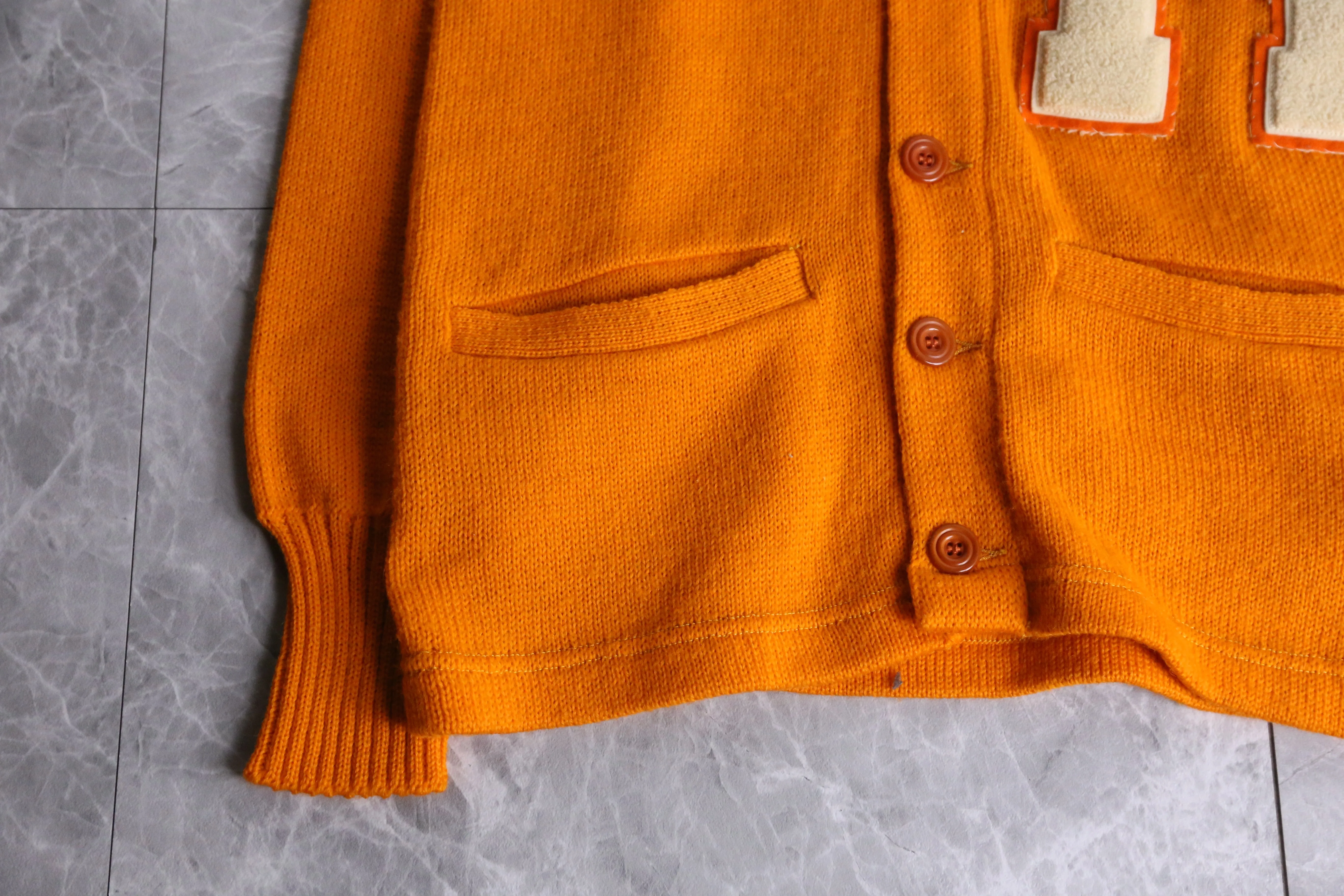 60’s orange color lettered cardigan
