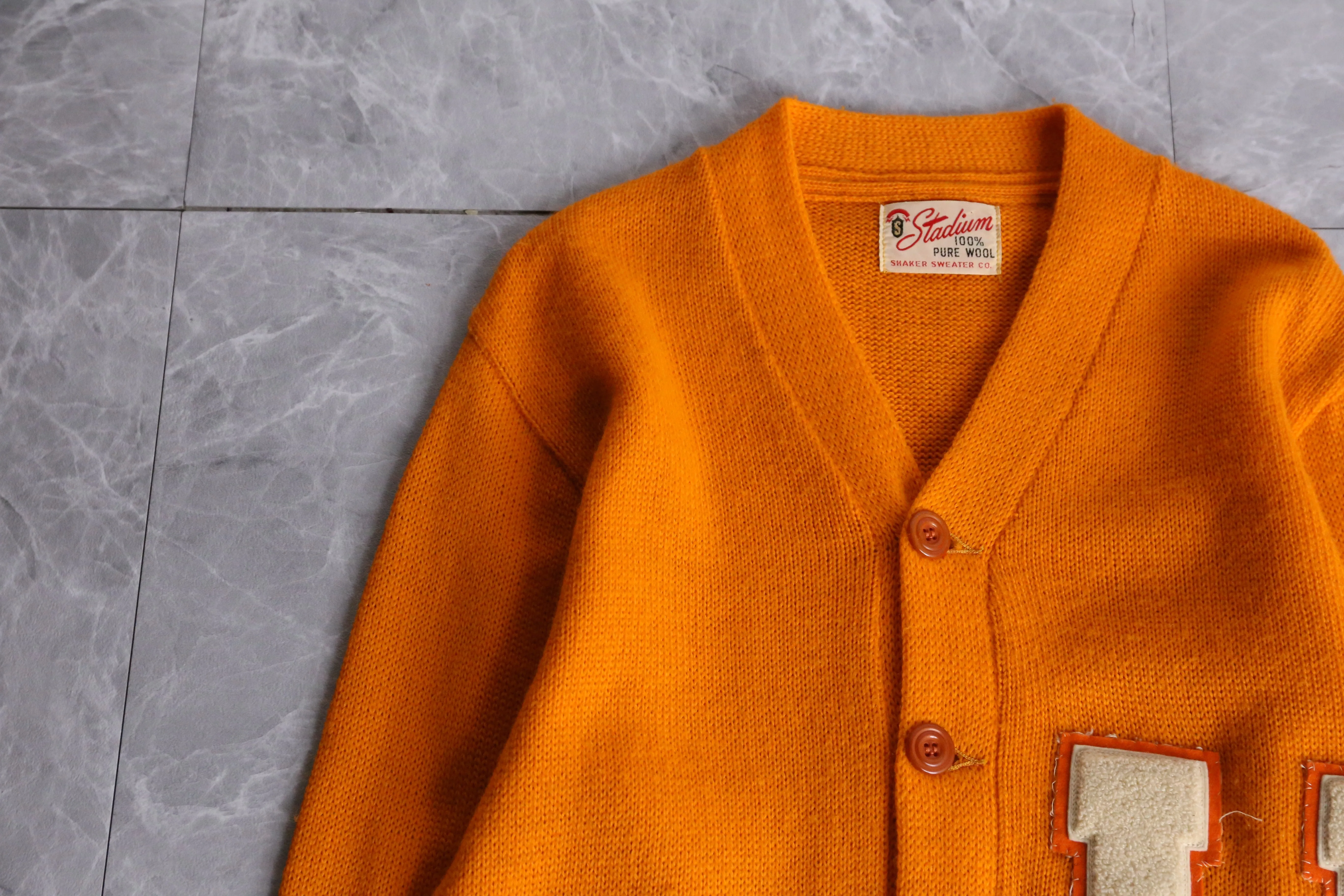 60’s orange color lettered cardigan