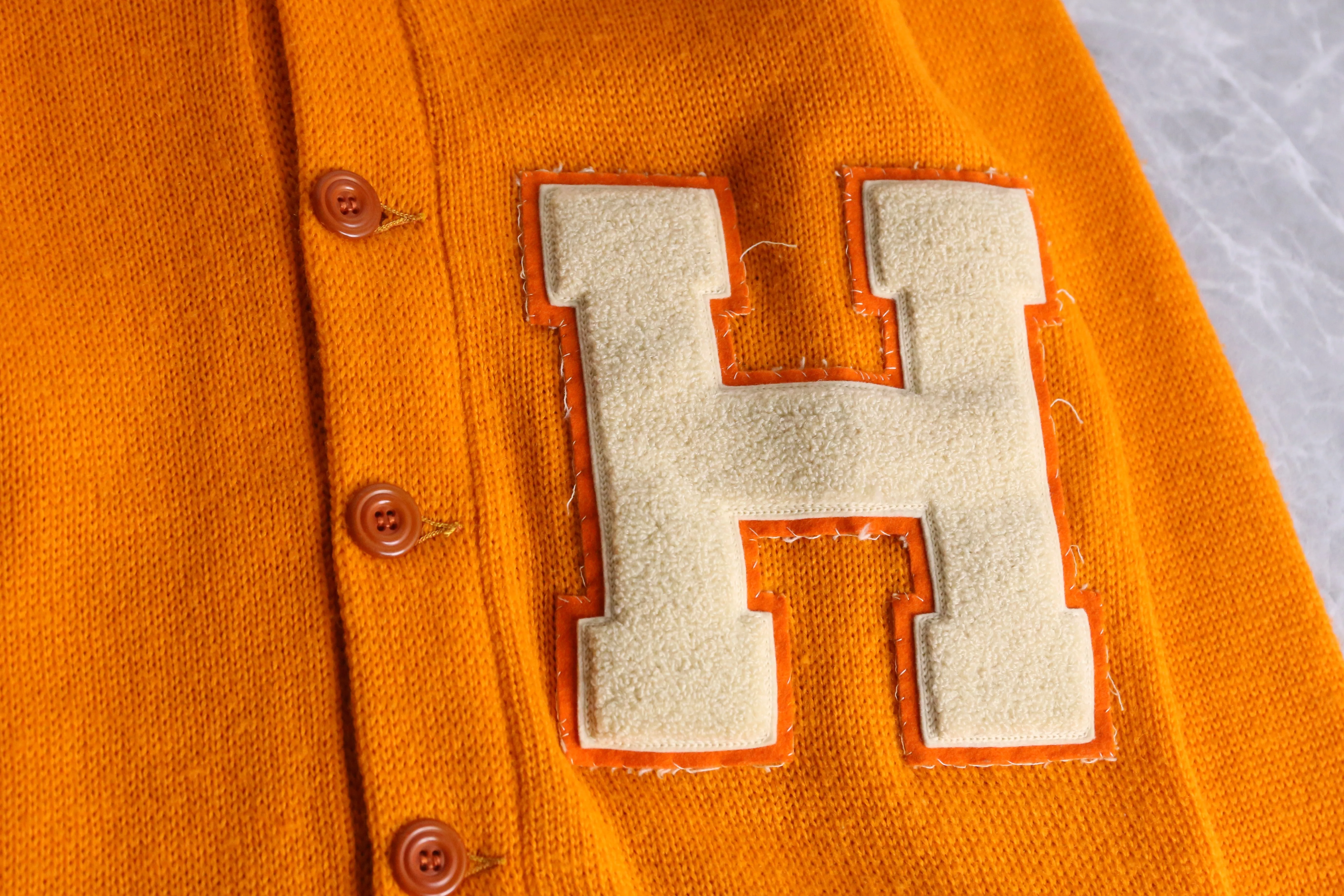 60’s orange color lettered cardigan