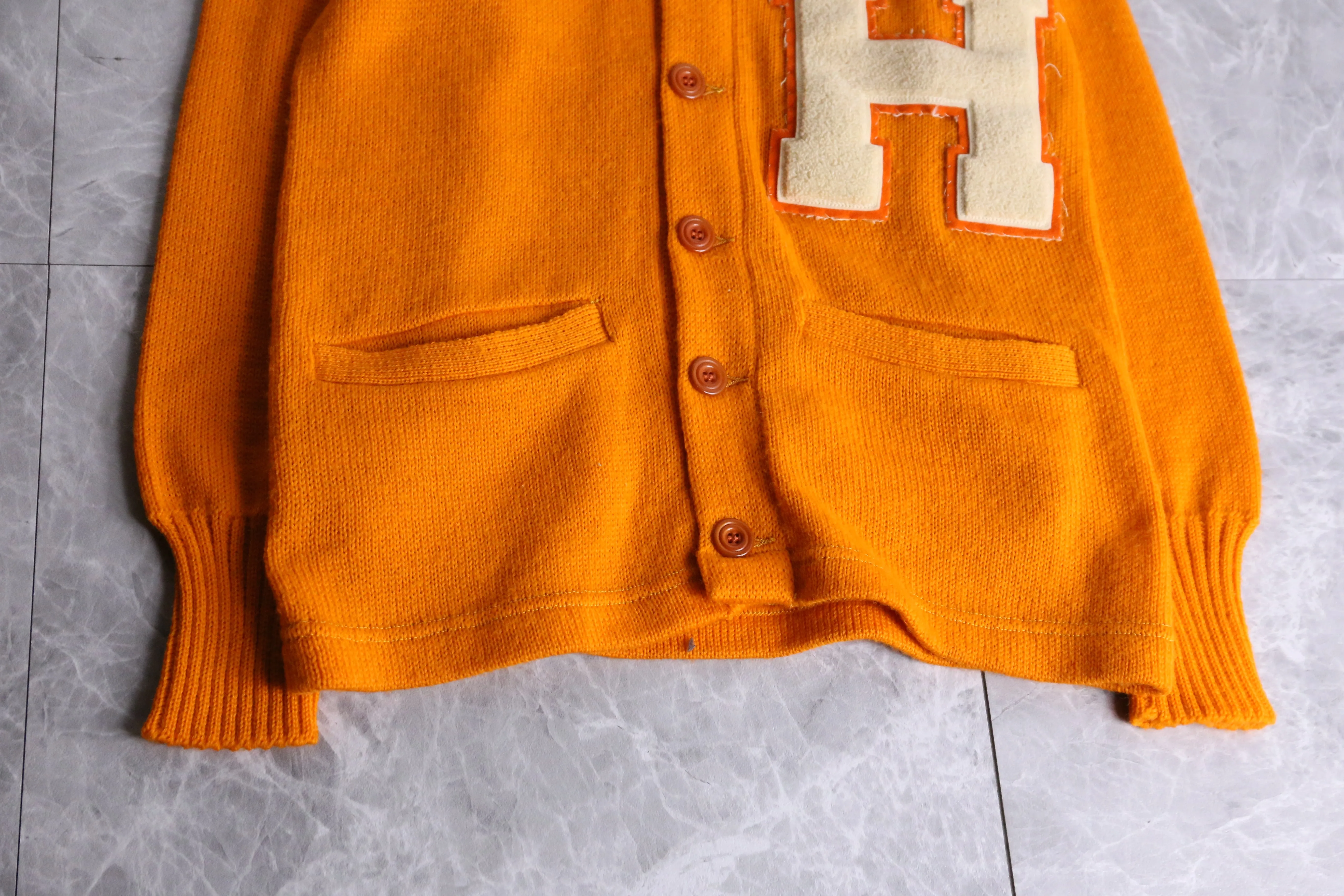 60’s orange color lettered cardigan