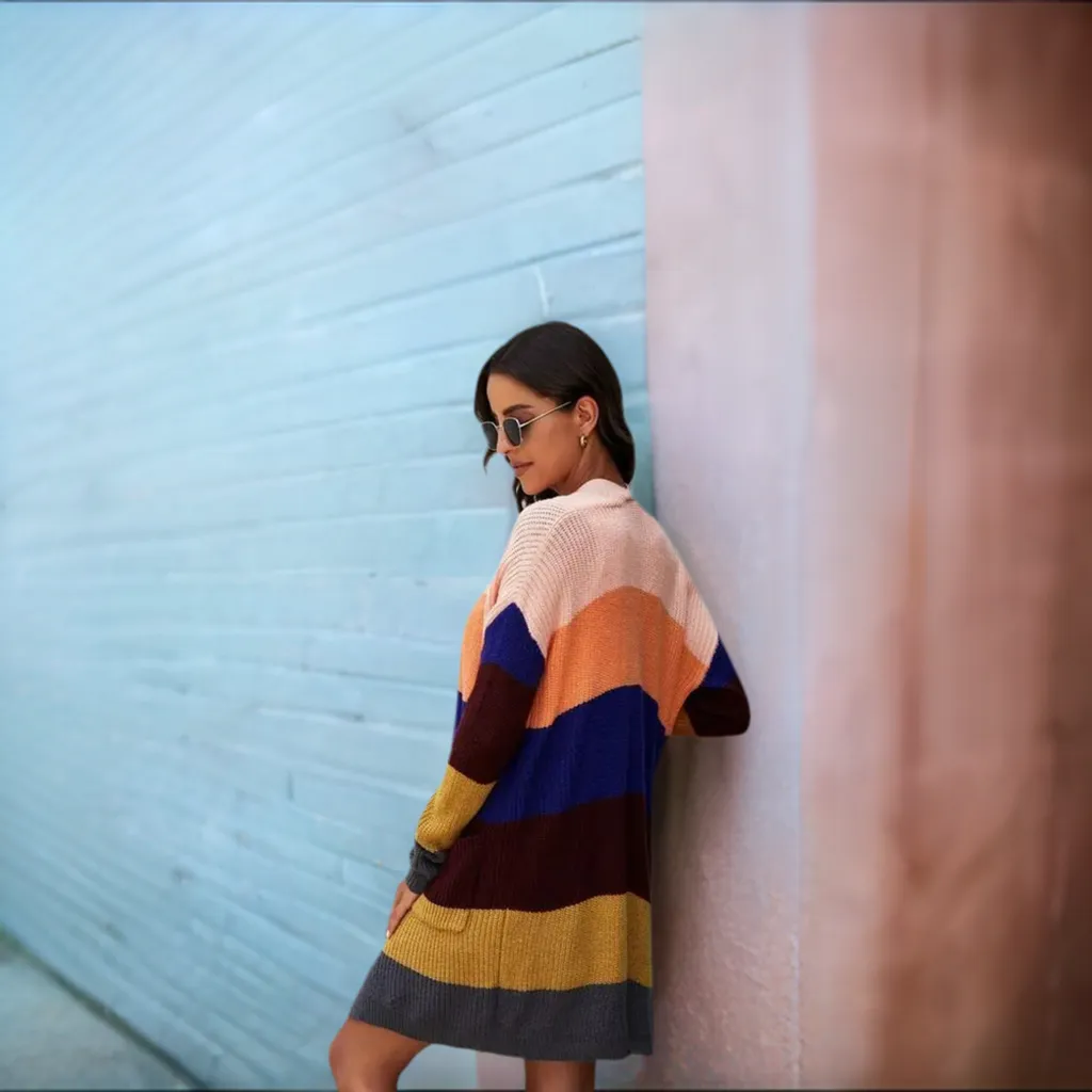 Abigail Color Block Open Front Oversized Knit Cardigan