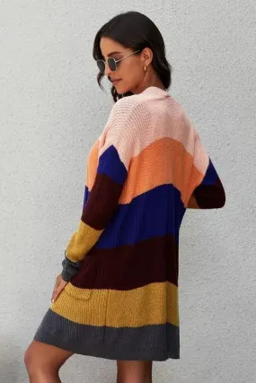 Abigail Color Block Open Front Oversized Knit Cardigan