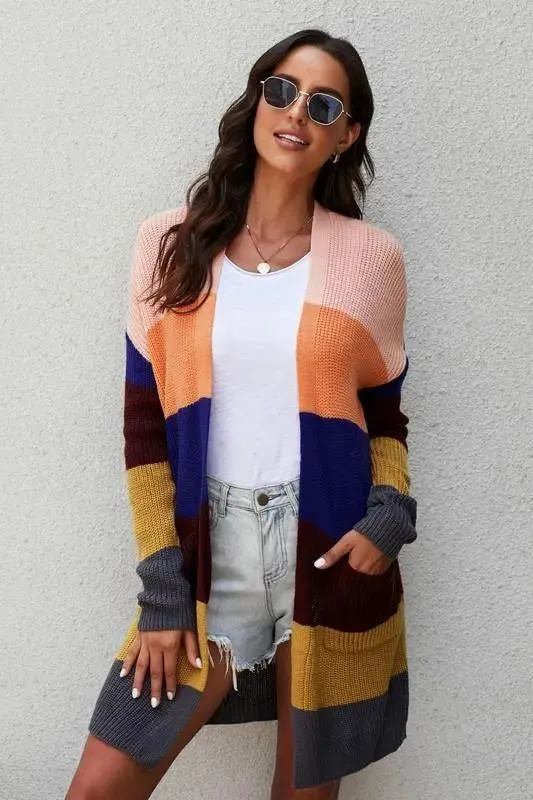 Abigail Color Block Open Front Oversized Knit Cardigan