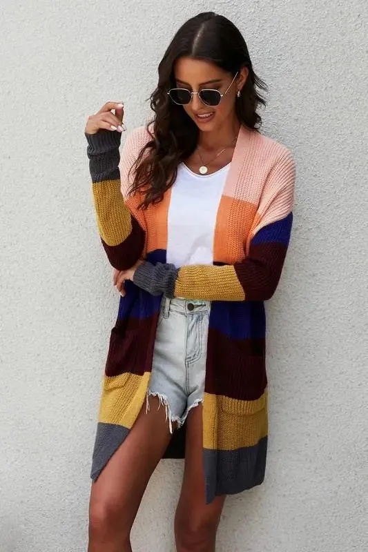 Abigail Color Block Open Front Oversized Knit Cardigan