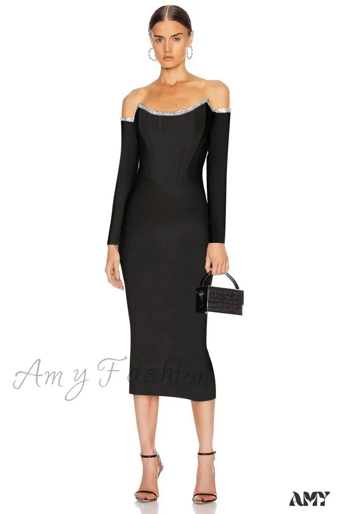 Amy Fashion - Crystal Off Shoulder Bodycon Dress