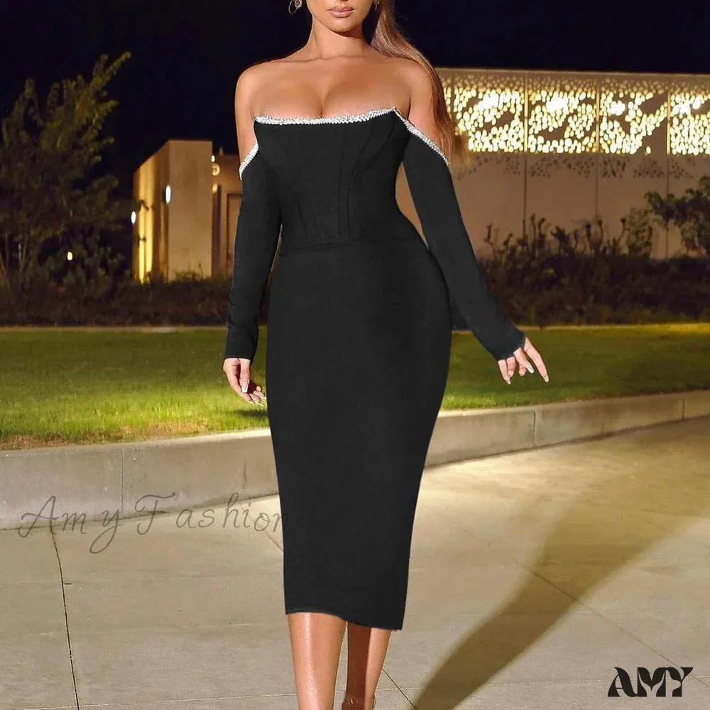 Amy Fashion - Crystal Off Shoulder Bodycon Dress