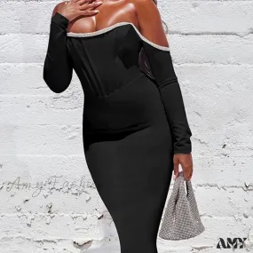 Amy Fashion - Crystal Off Shoulder Bodycon Dress