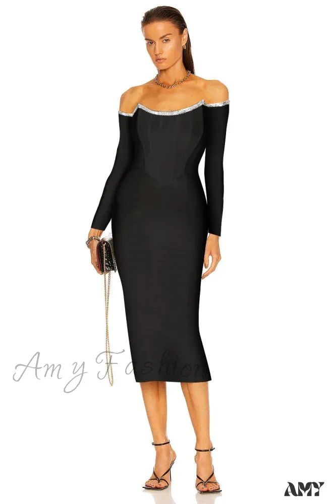 Amy Fashion - Crystal Off Shoulder Bodycon Dress
