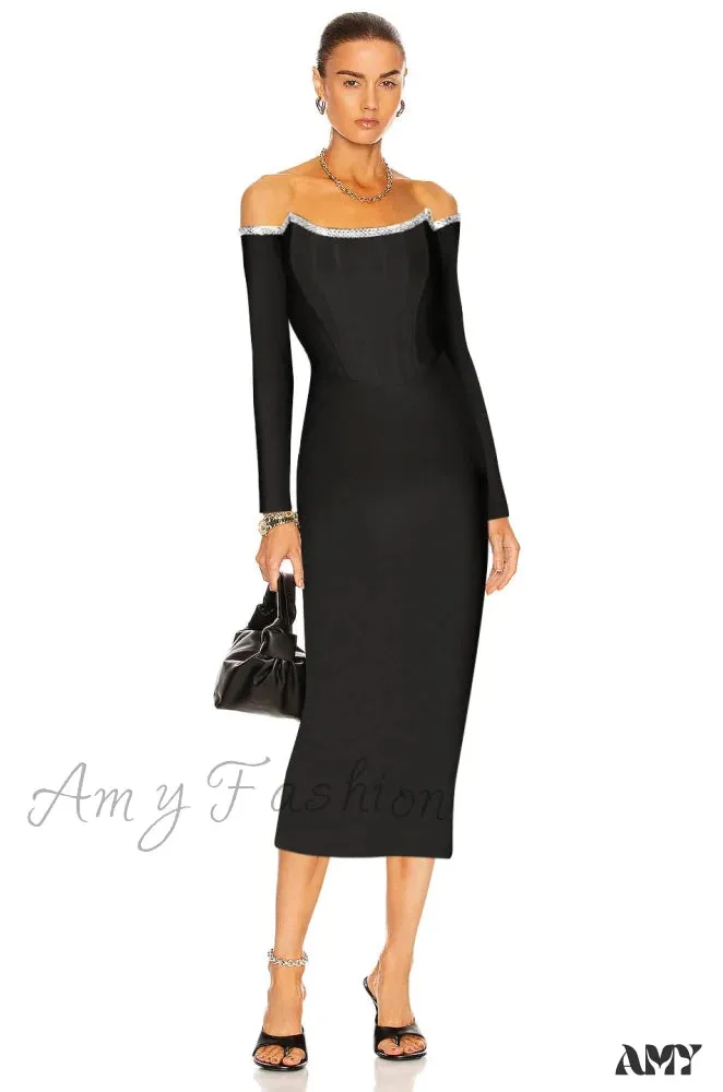 Amy Fashion - Crystal Off Shoulder Bodycon Dress
