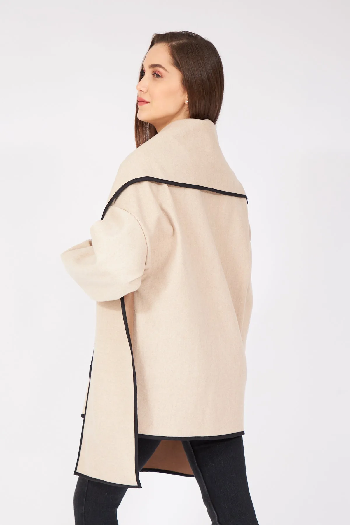 Belted Scarf Cachet Jacket - Beige