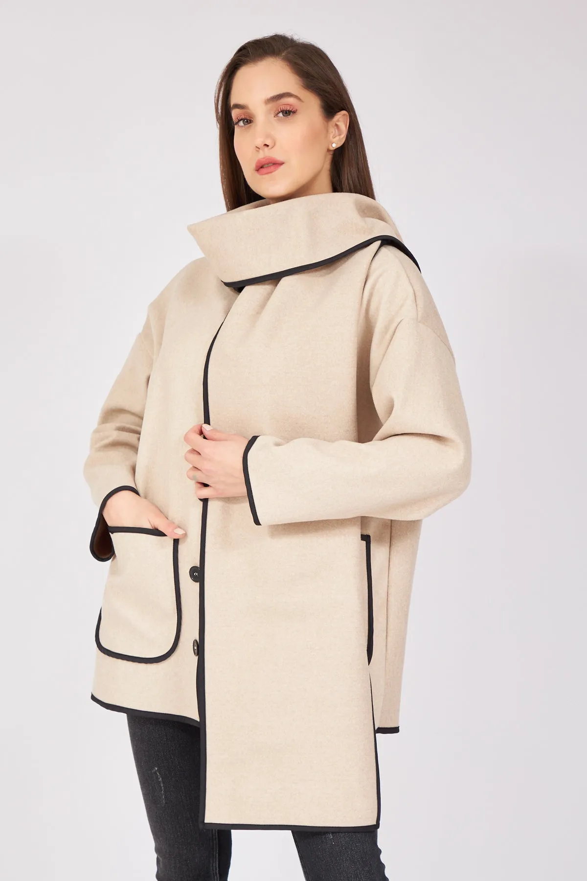 Belted Scarf Cachet Jacket - Beige
