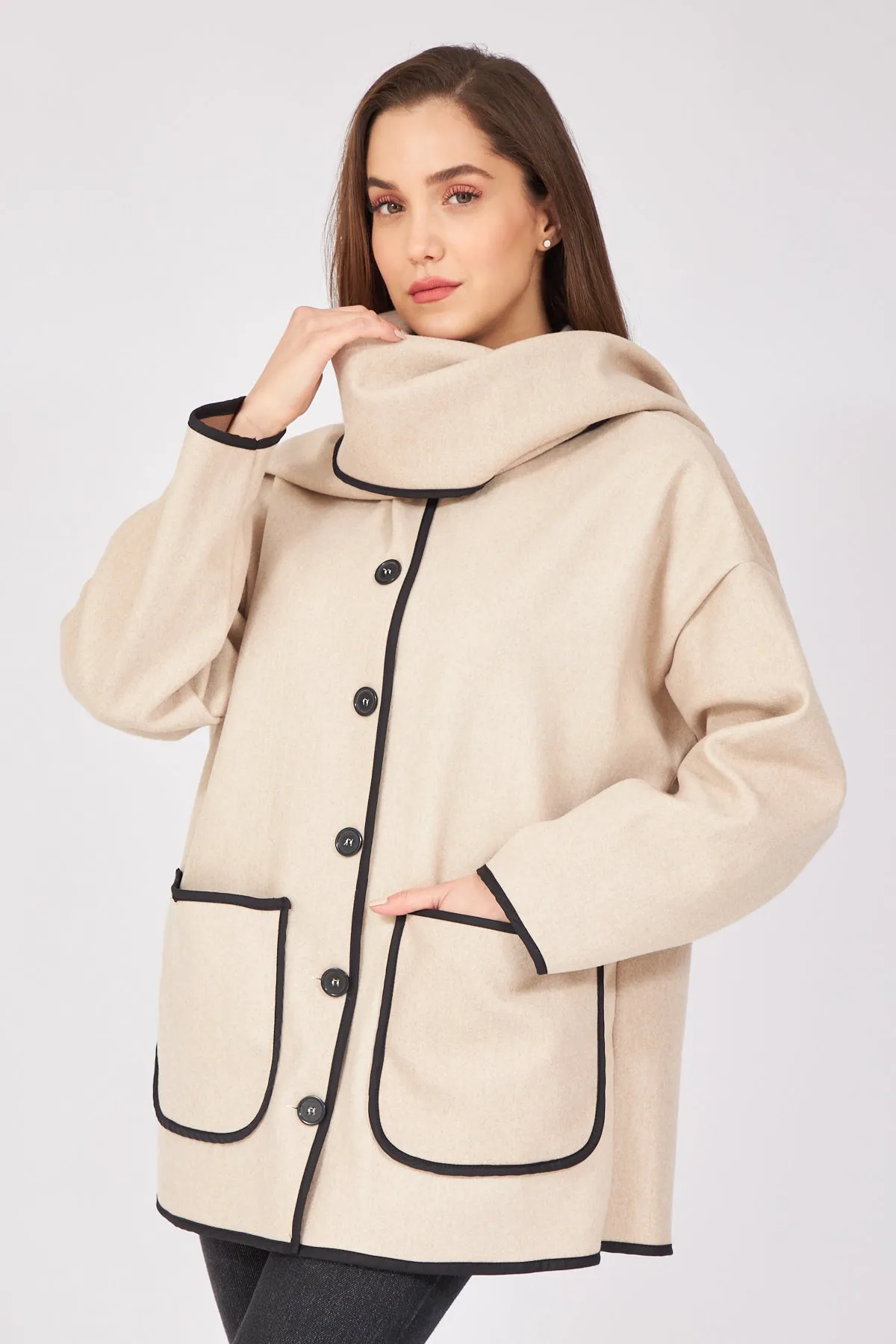 Belted Scarf Cachet Jacket - Beige