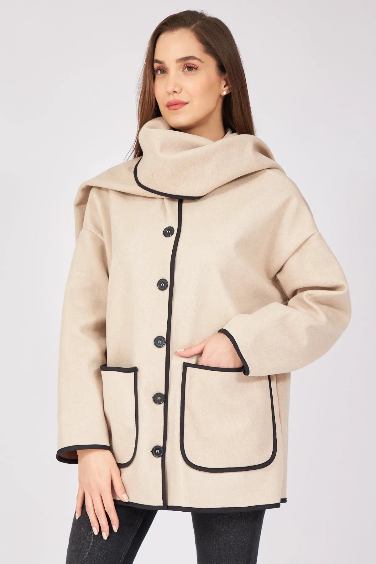 Belted Scarf Cachet Jacket - Beige