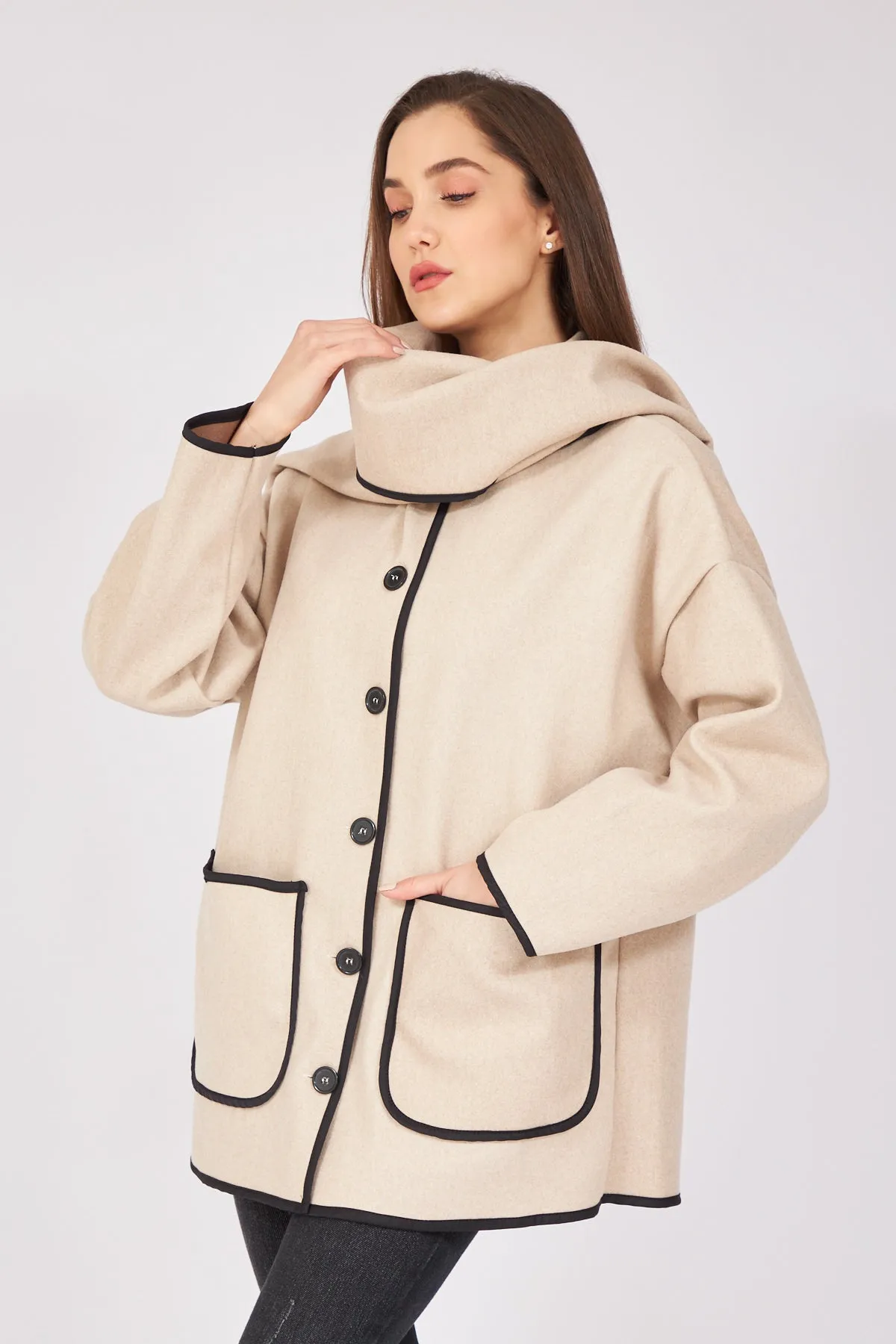 Belted Scarf Cachet Jacket - Beige