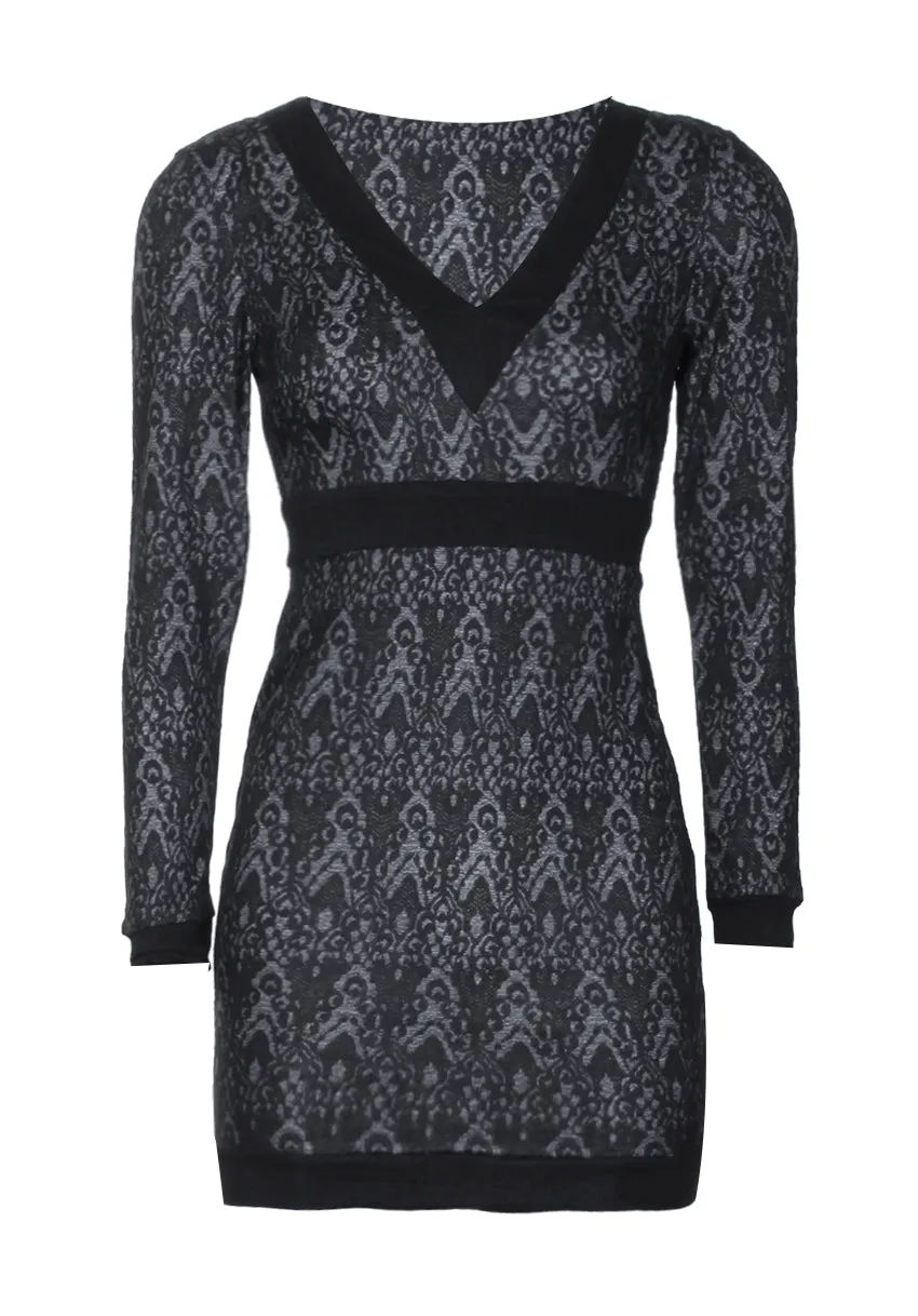 Black Printed Bodycon V-neck Dress