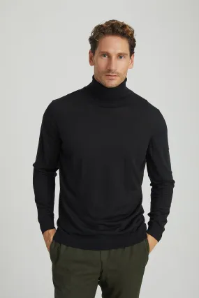 Black Silk and Cashmere Utku Fisherman Men's Knitwear