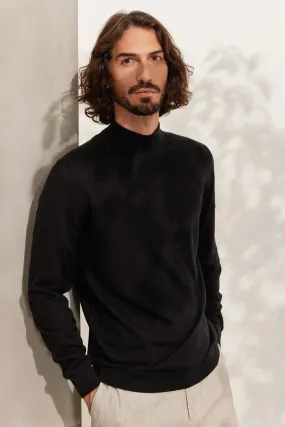 Black Silk and Cashmere Utku Half Fisherman Men's Knitwear