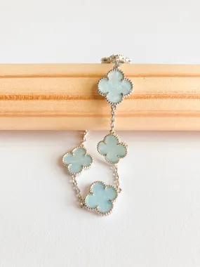 Blue Mother of Pearl Quatrefoil Bracelet in Silver