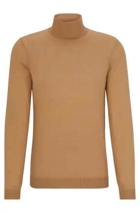 Boss Slim-Fit Rollneck Virgin Wool Sweater - Beige