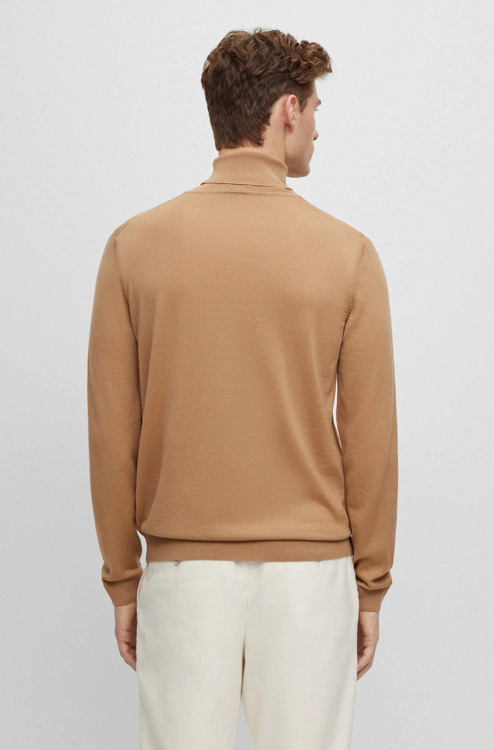 Boss Slim-Fit Rollneck Virgin Wool Sweater - Beige