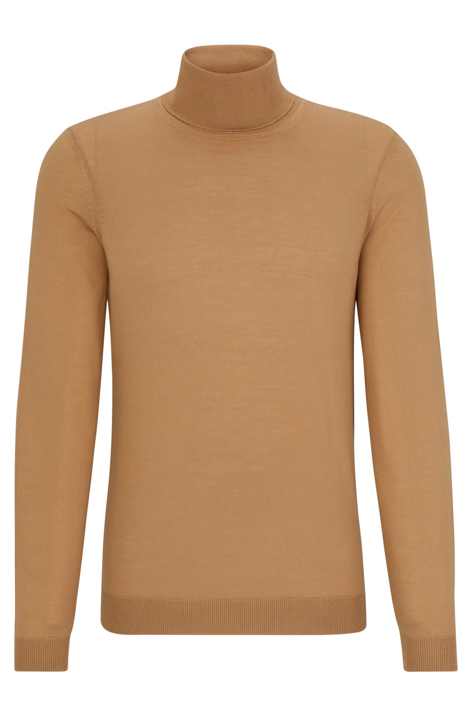 Boss Slim-Fit Rollneck Virgin Wool Sweater - Beige