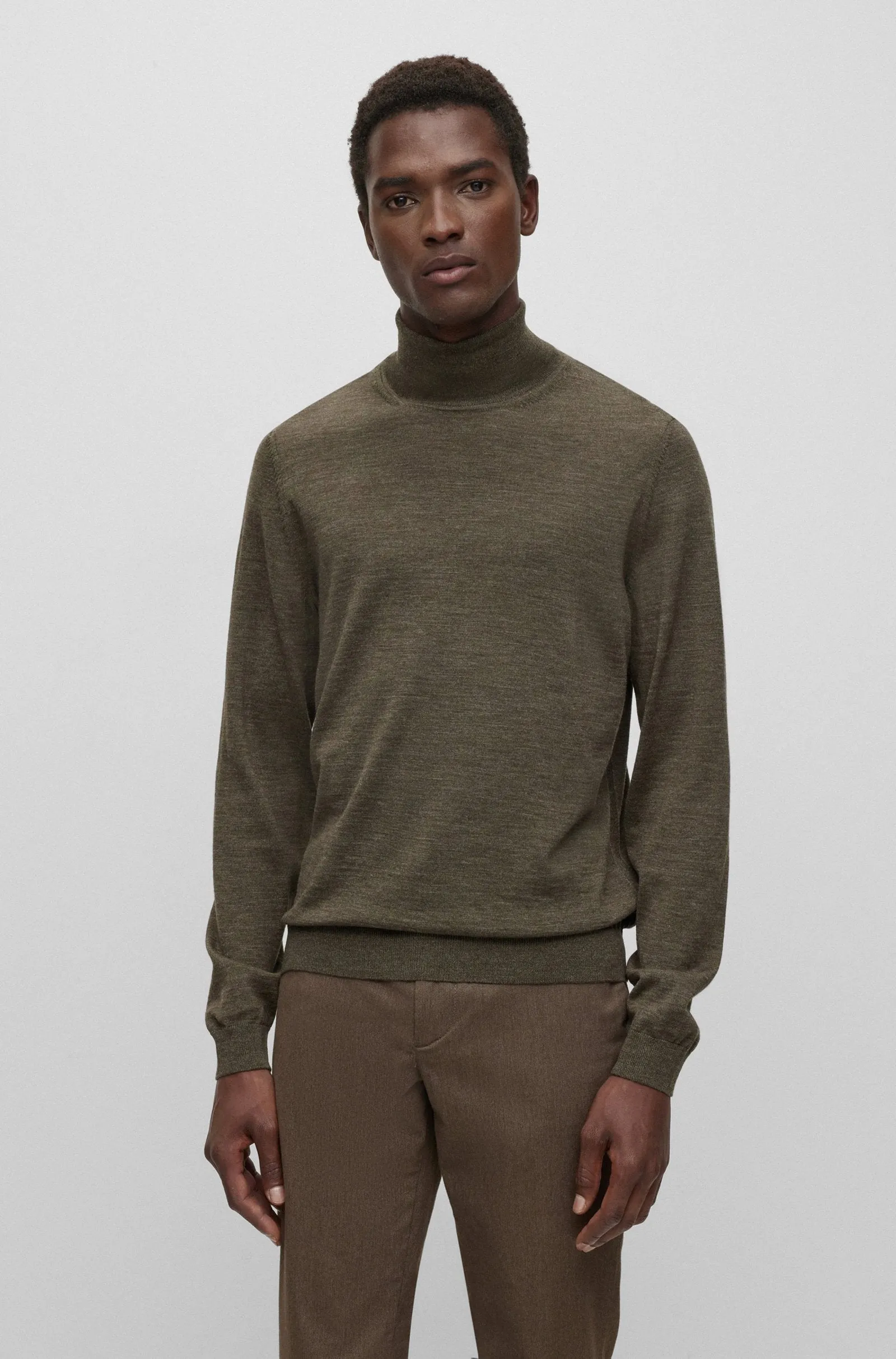 Boss Slim-Fit Rollneck Virgin Wool Sweater - Green