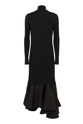 BOTTEGA VENETA Asymmetrical Ribbed Knit Turtleneck Dress