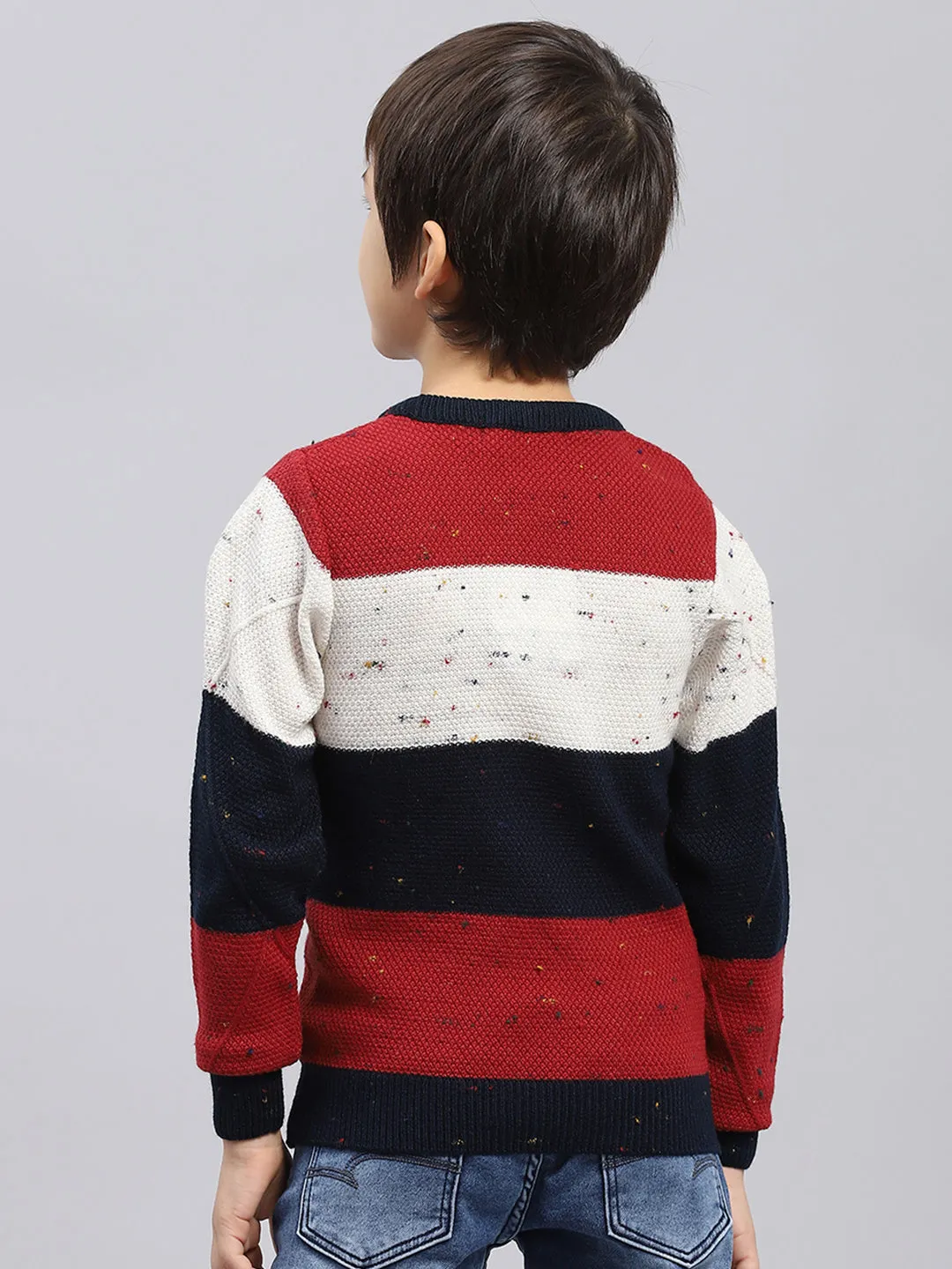 Boys Navy Blue & Maroon Self Design Round Neck Full Sleeve Pullover