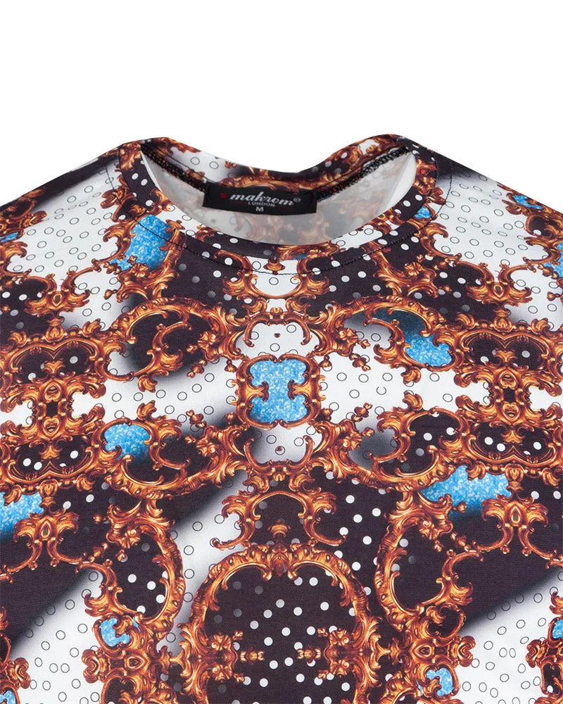 Brown Baroque Design Body Fit T Shirt