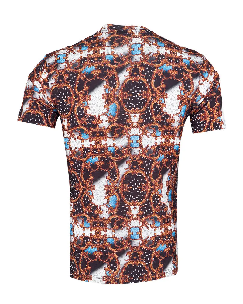 Brown Baroque Design Body Fit T Shirt