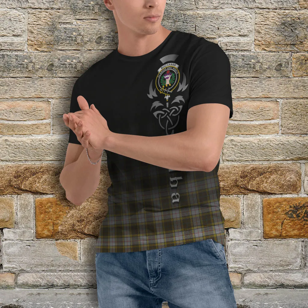 Buchanan Dress Tartan T-Shirt Featuring Alba Gu Brath Family Crest Celtic Inspired