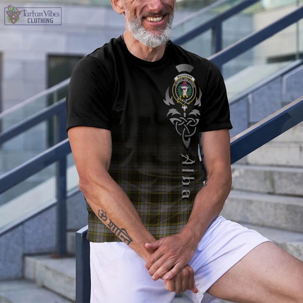 Buchanan Dress Tartan T-Shirt Featuring Alba Gu Brath Family Crest Celtic Inspired