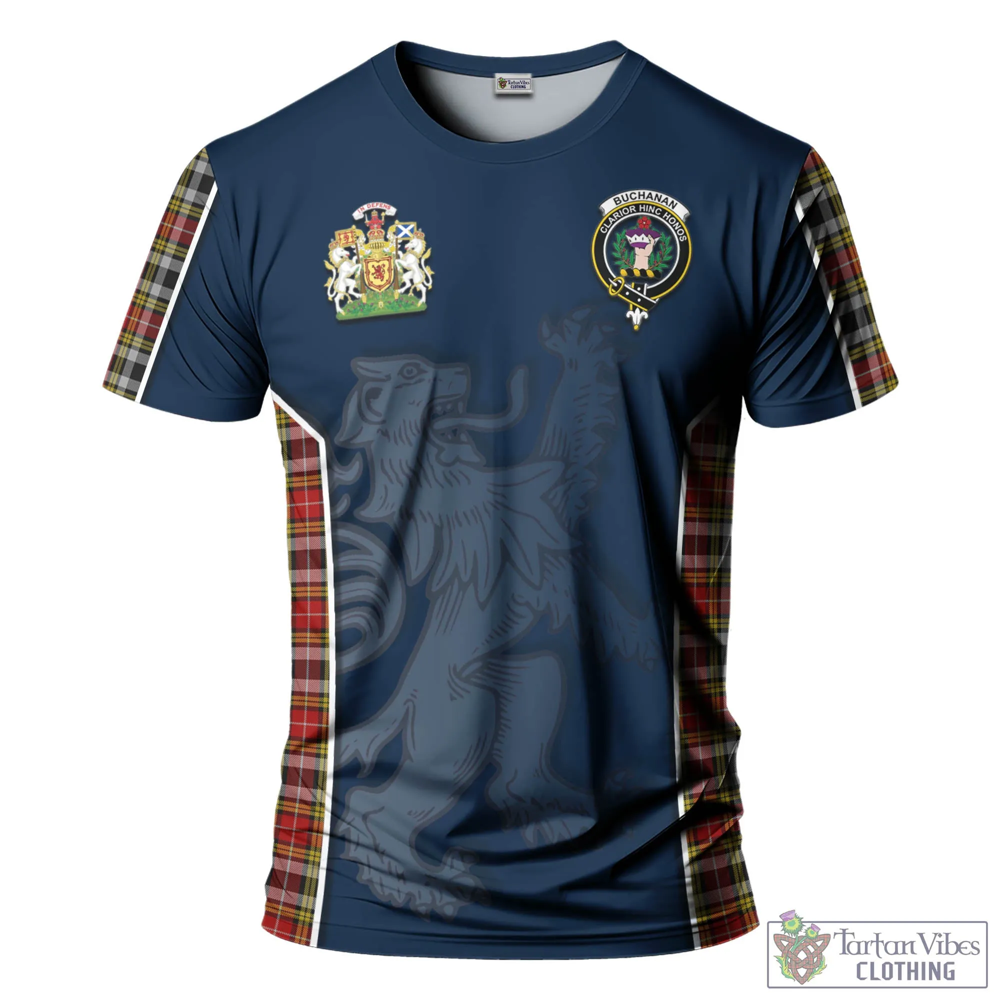 Buchanan Old Dress Tartan T-Shirt with Family Crest and Lion Rampant Vibes Sport Style