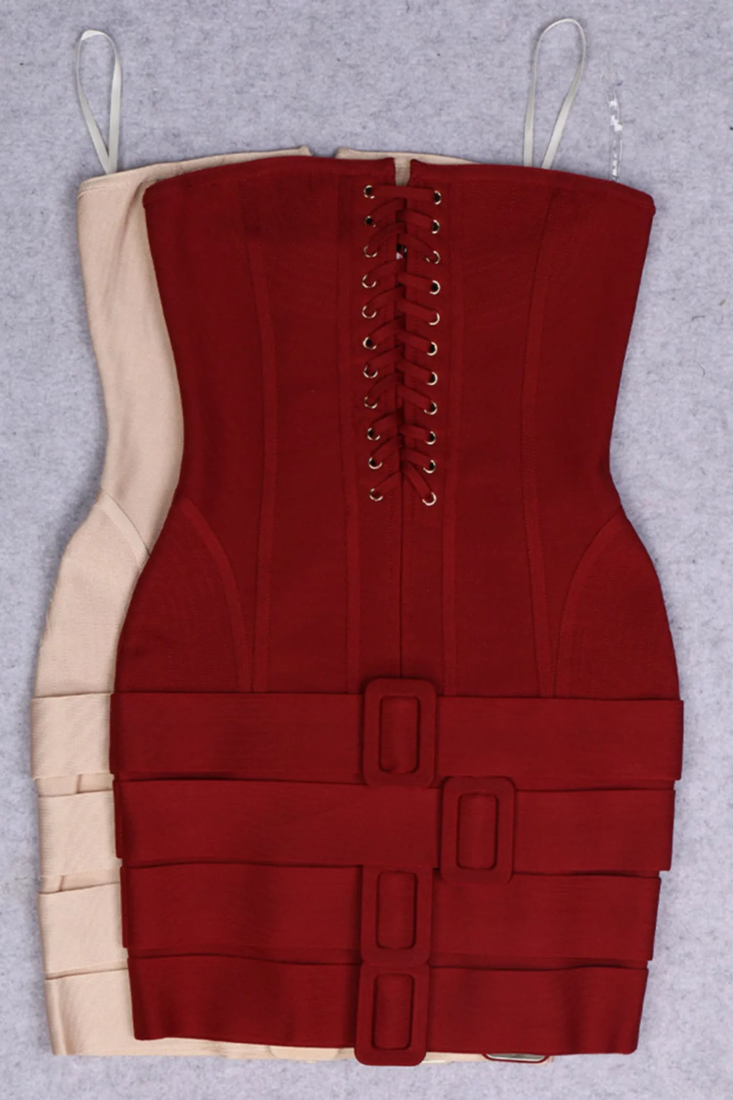Burgundy Lace-up Bustier Mini Dress