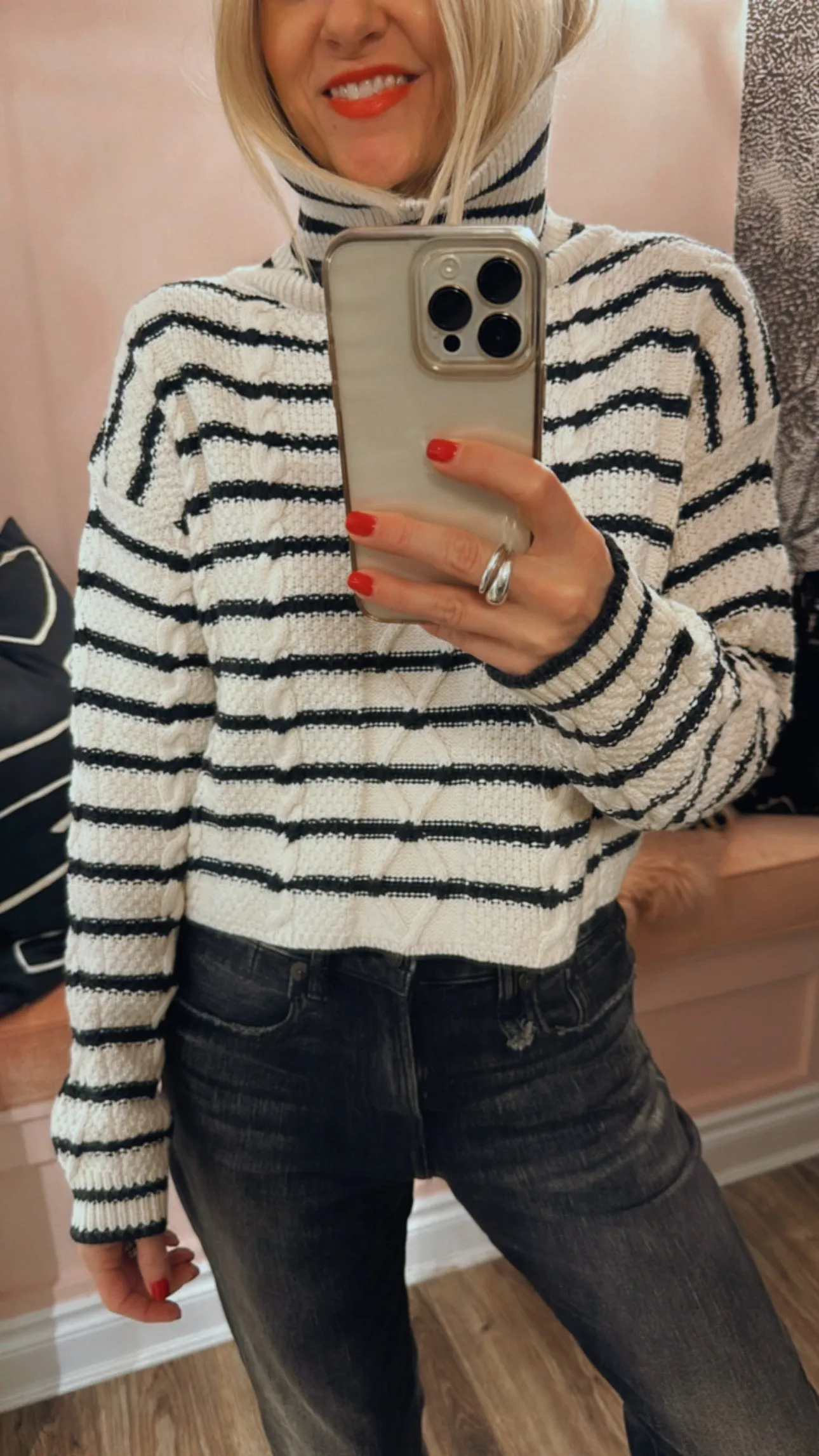 Cable Cropped Turtleneck Sweater