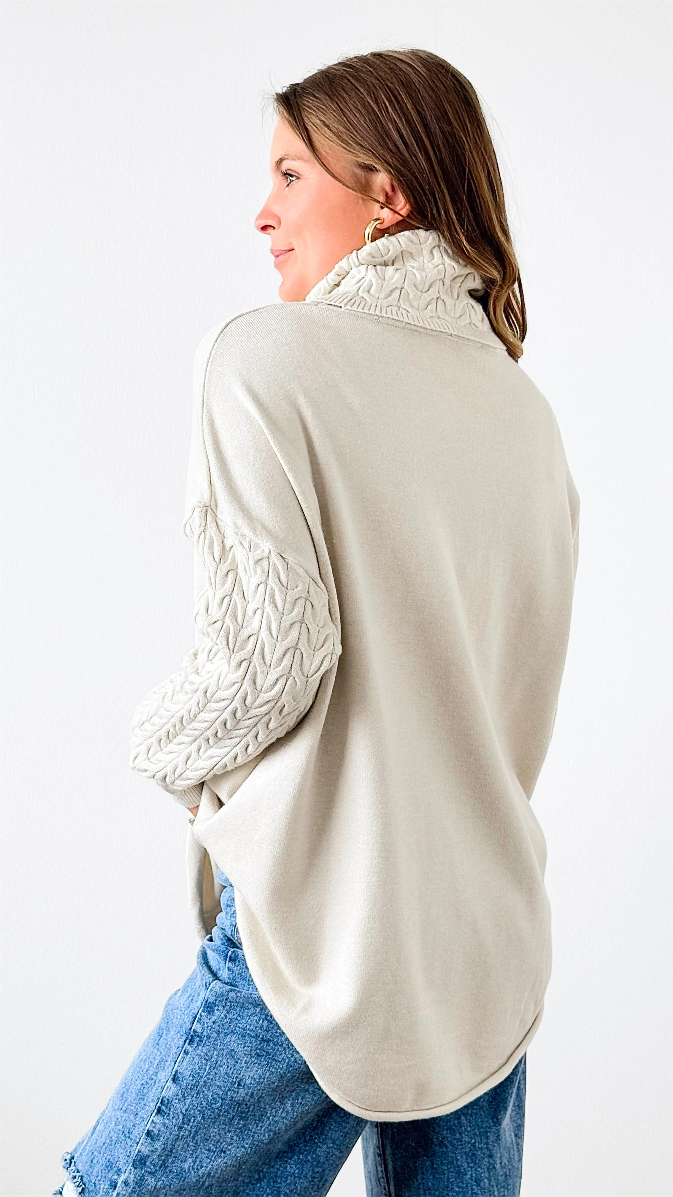 Cable Turtleneck Italian Sweater- Oyster