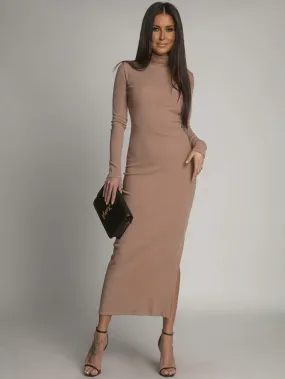 Cappuccino Ribbed Turtleneck Maxi Dress FG680