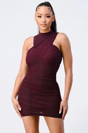 CHIC CROSS HALTER BODYCON MINI DRESS