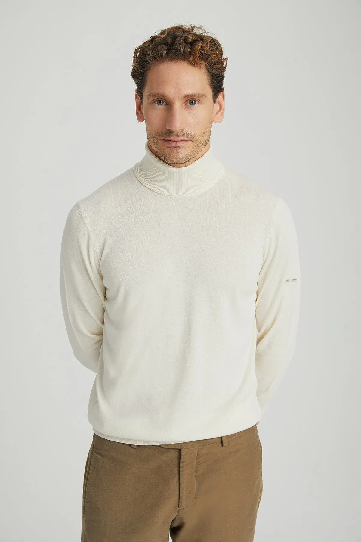Ecru Silk and Cashmere Utku Men's Knitwear