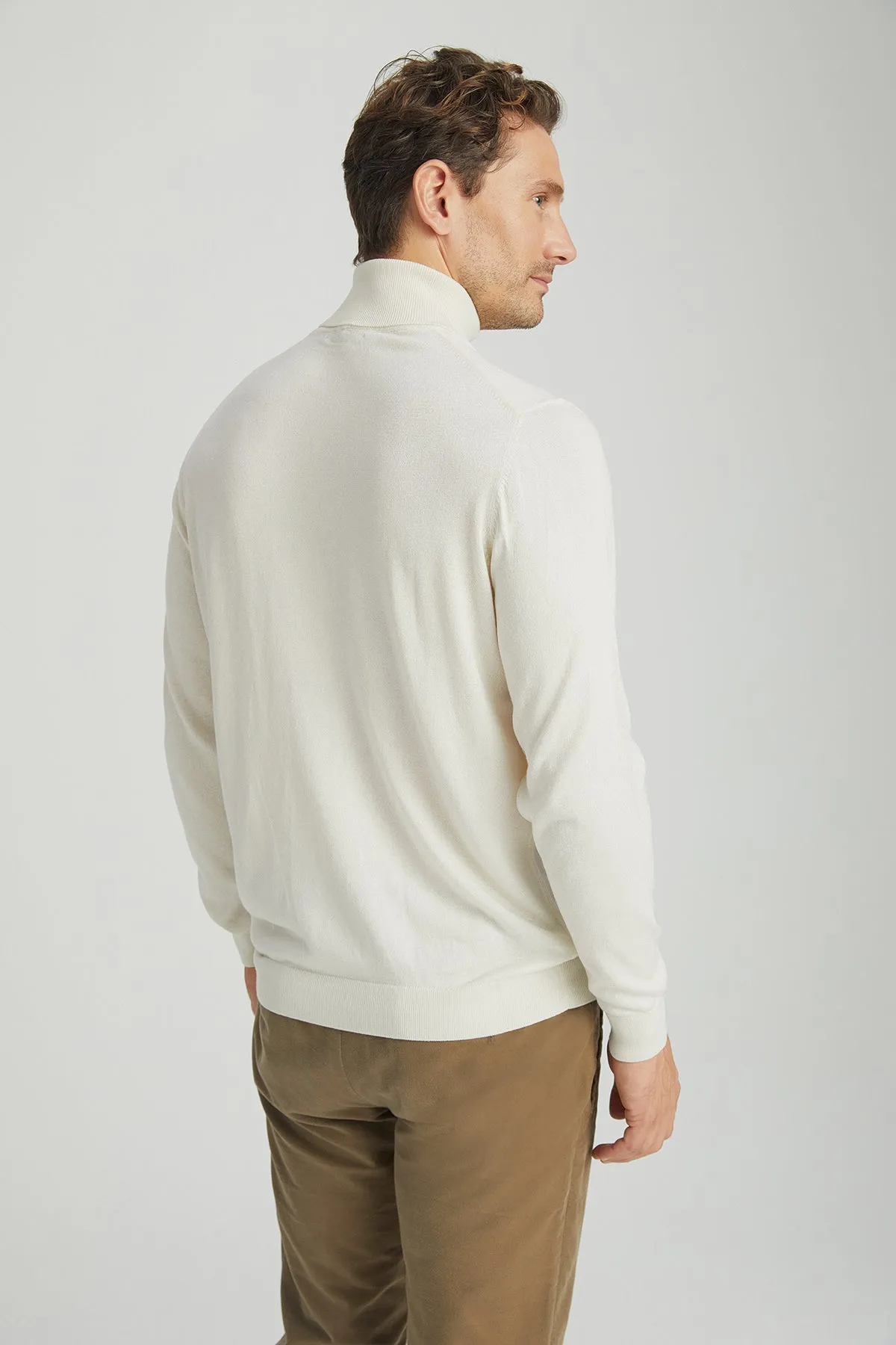 Ecru Silk and Cashmere Utku Men's Knitwear