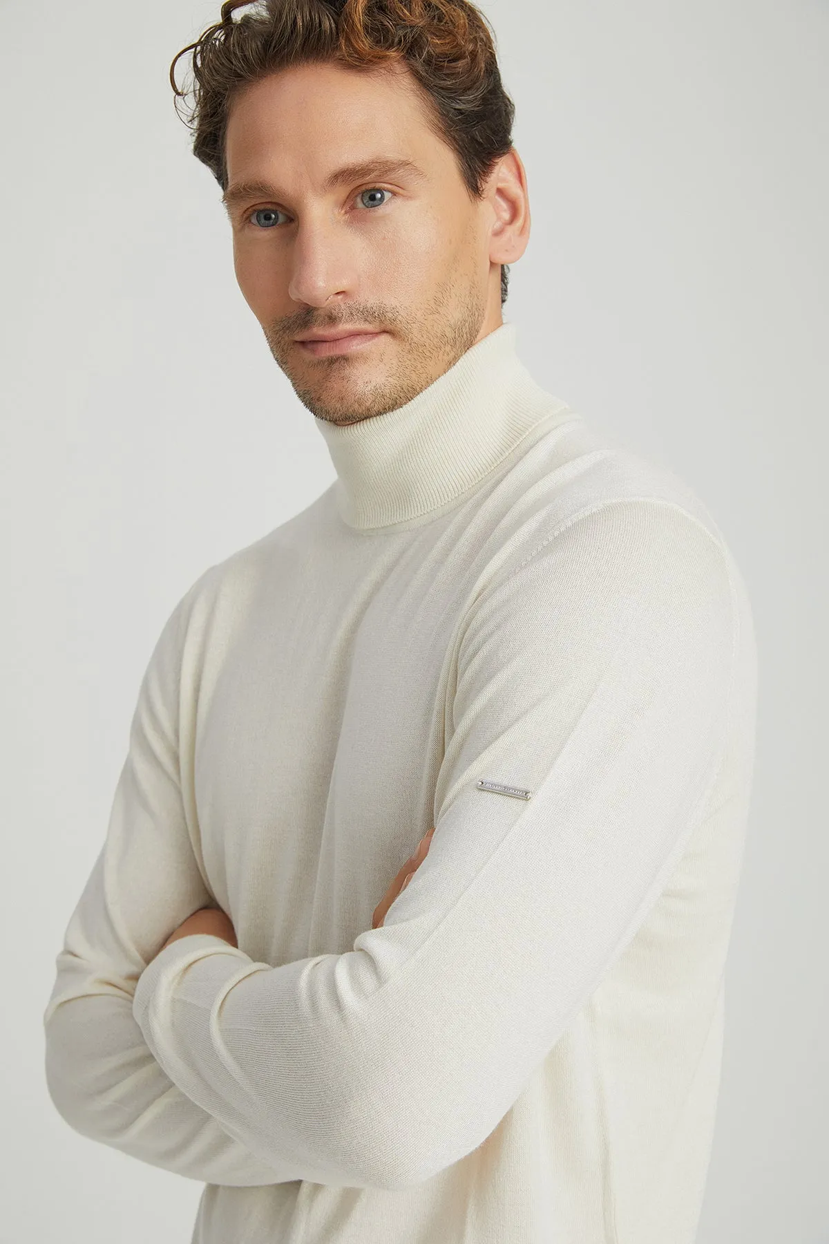 Ecru Silk and Cashmere Utku Men's Knitwear
