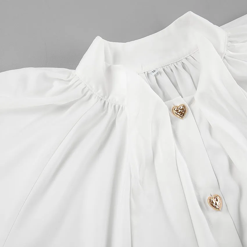 Elegant Thick Matte Satin Loose Tie Neck Flare Sleeve Shirt Dress