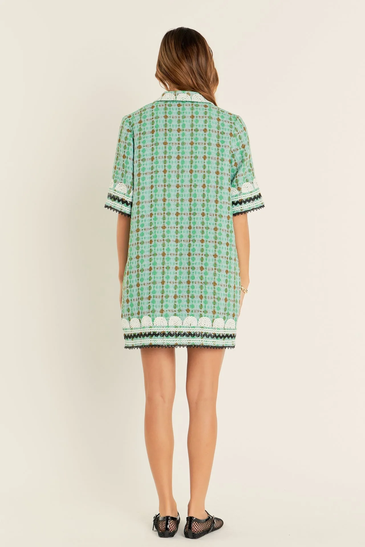English Factory - Boucle Mini Shirt Dress With Ric Rac Trim