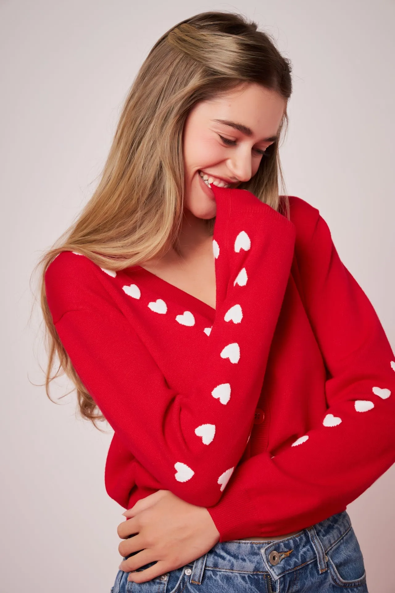 English Factory - Heart Contrast Knit Cardigan