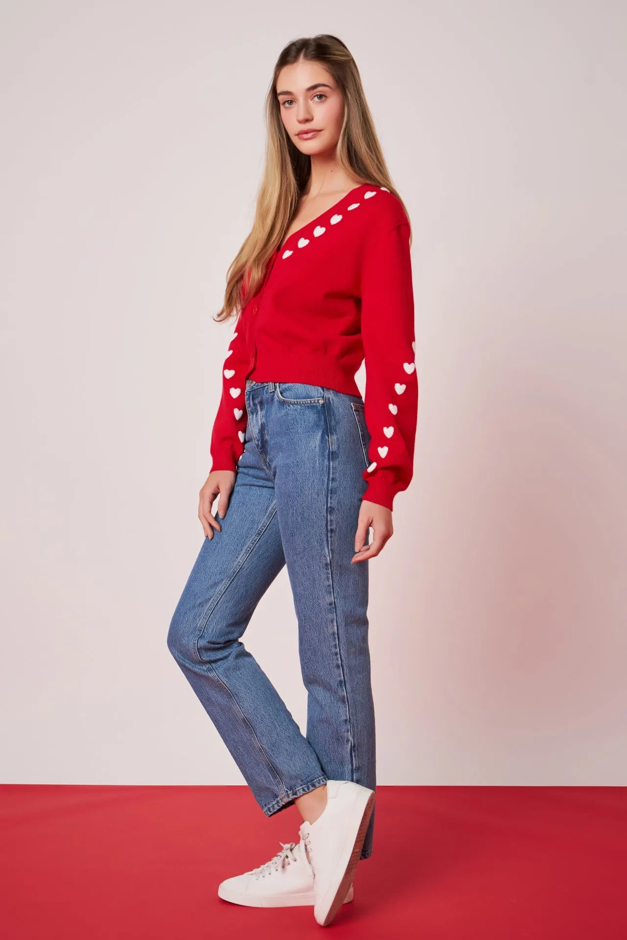 English Factory - Heart Contrast Knit Cardigan
