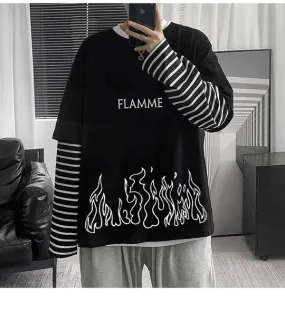 Flame Fire Aesthetic Y2K Printed Oversized Streetwear Deisgner Mens Clothing T-shirt