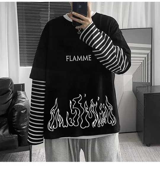Flame Fire Aesthetic Y2K Printed Oversized Streetwear Deisgner Mens Clothing T-shirt