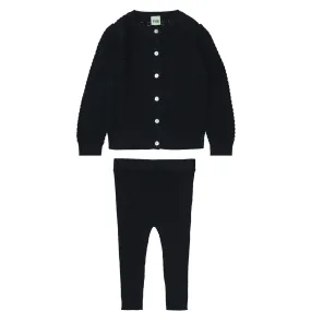 FUB DARK NAVT POINTELLE CARDIGAN LEGGING SET