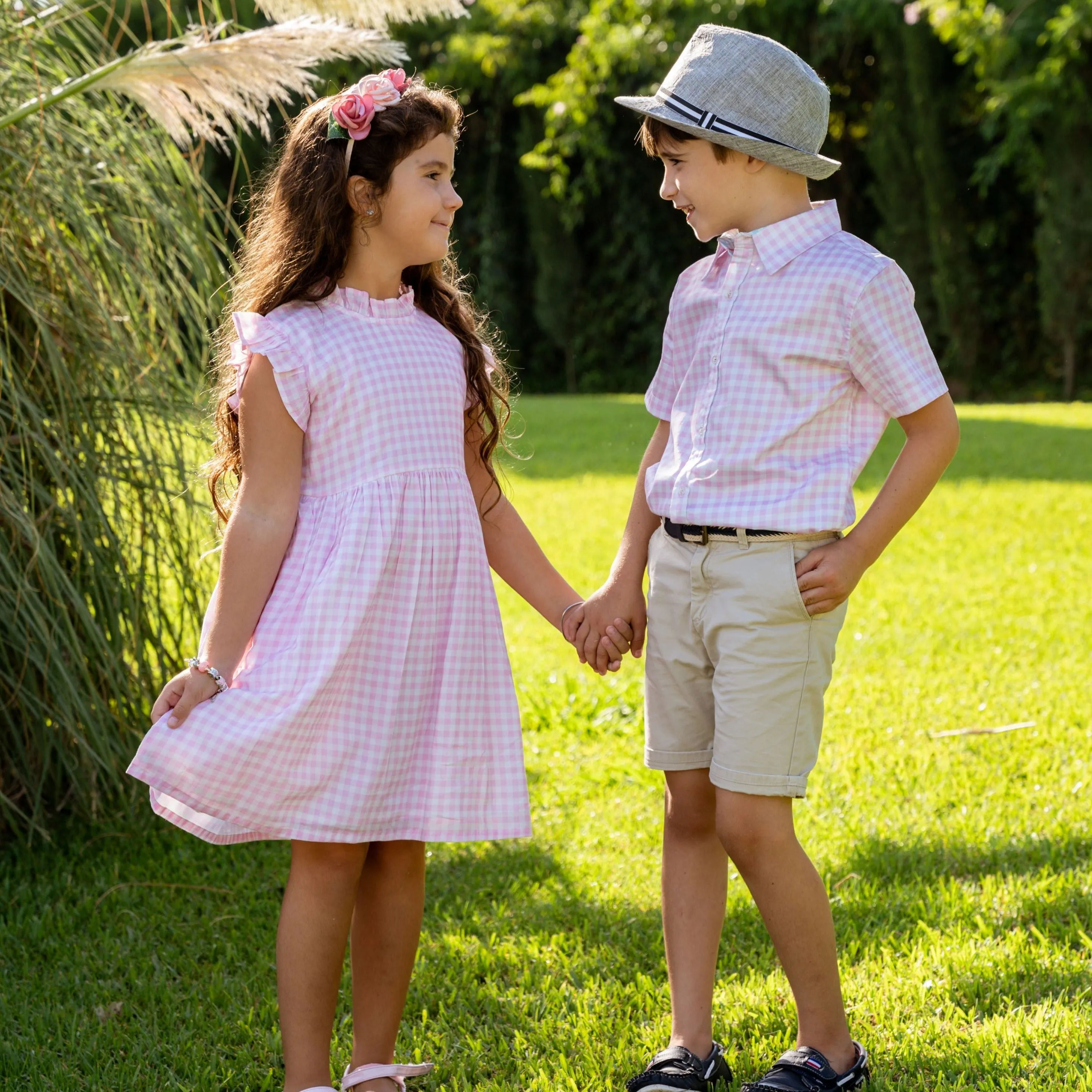 Gingham Pink Shirt in Short Sleeves
